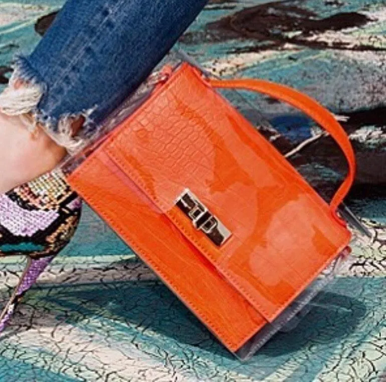 New With Tag  BTINAA Orange Croc Texture Crossbody Handbag Purse - Image 4