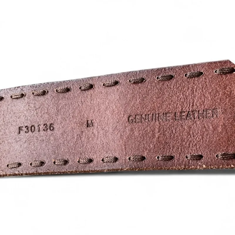 Golden Embossed Brown Leather Belt with Solid Brass Buckle size Medium - Image 4