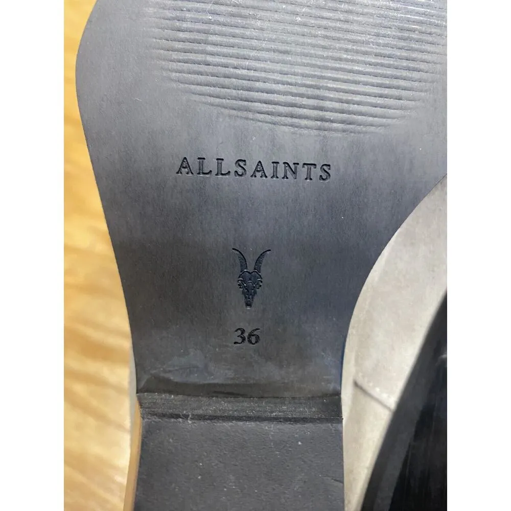 Allsaints Lenora Boots Women's 6 Gray Suede Back Zip Cuban Block Heel Bootie S40 - Image 6