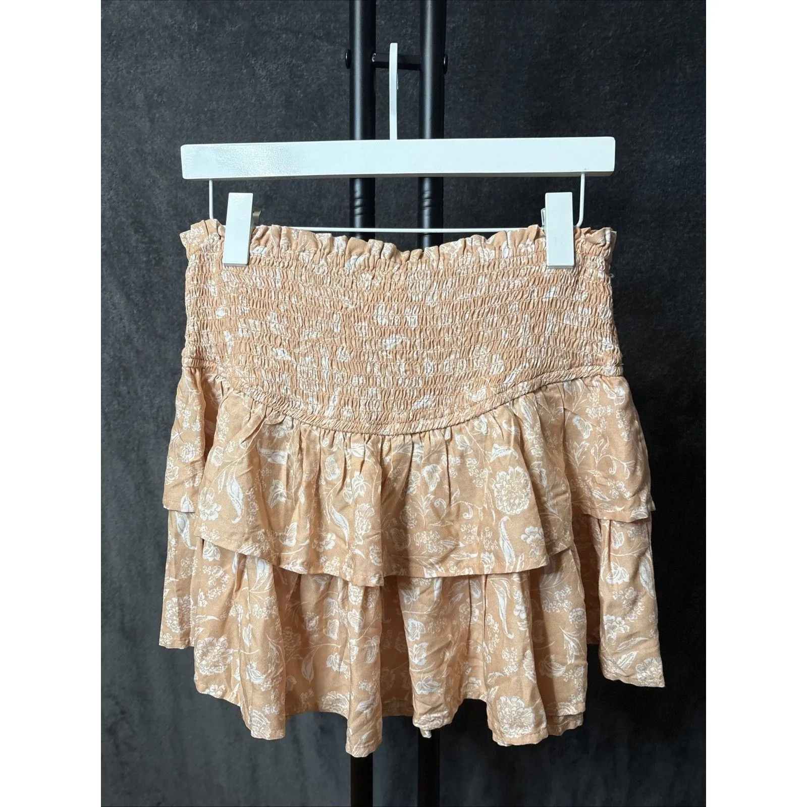 Japna Layered Mini Skirt Womens Large Pink Floral Smock Waist Pull On Ladies - Image 4