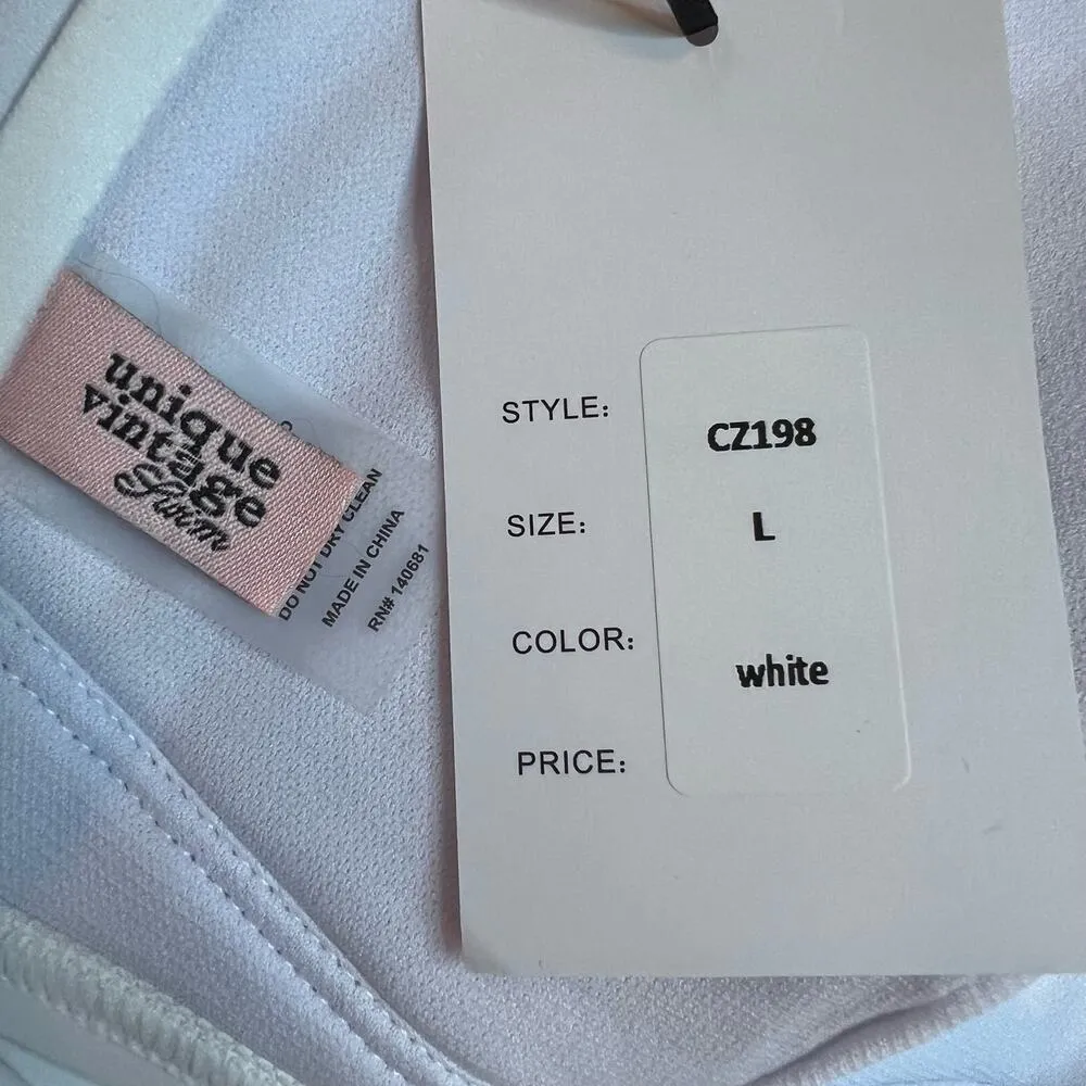 Unique Vintage White Halter Tie Back Bikini Top L New - Image 3