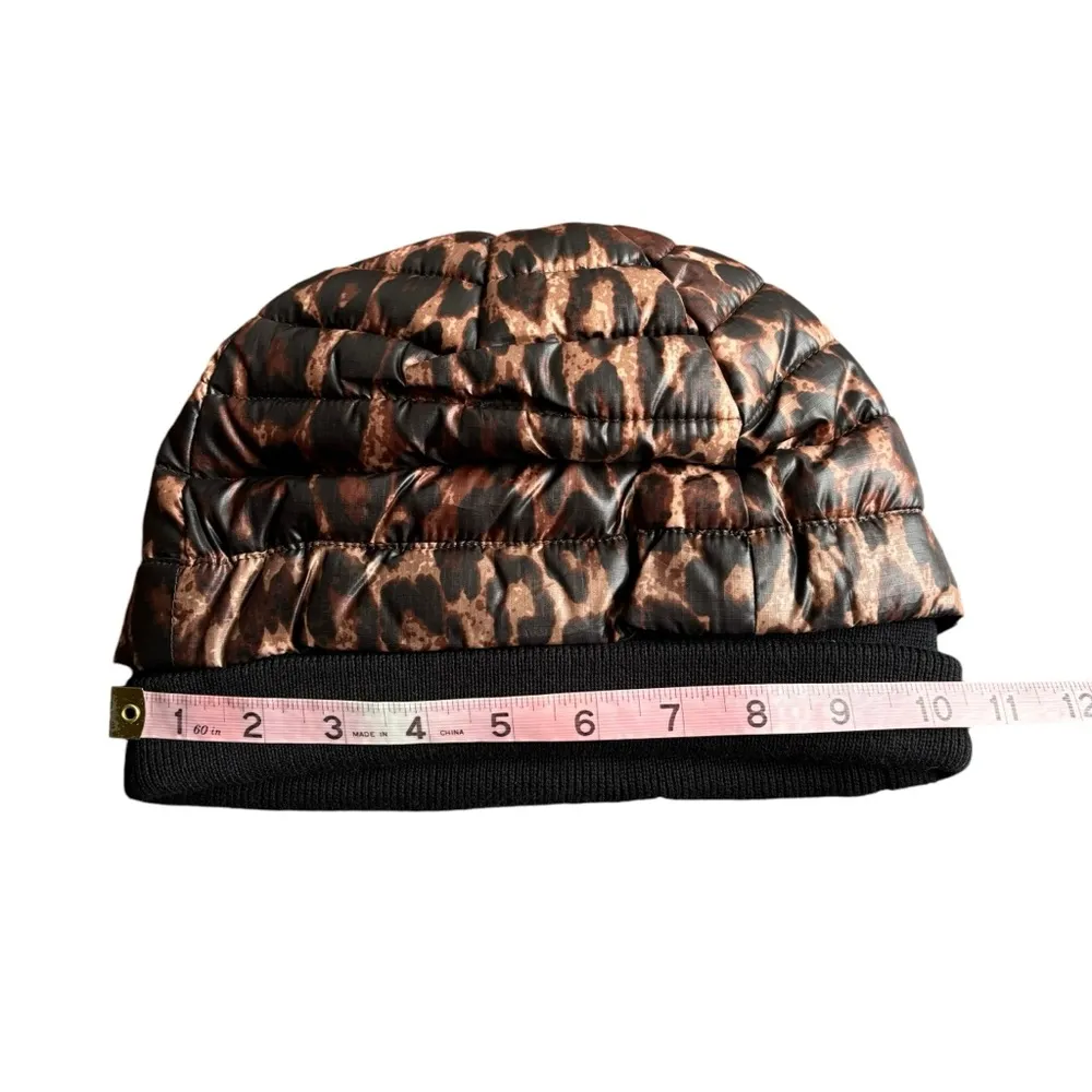 Think Royln Leopard Print Quilted Puffer Beanie Hat Brown - Image 10