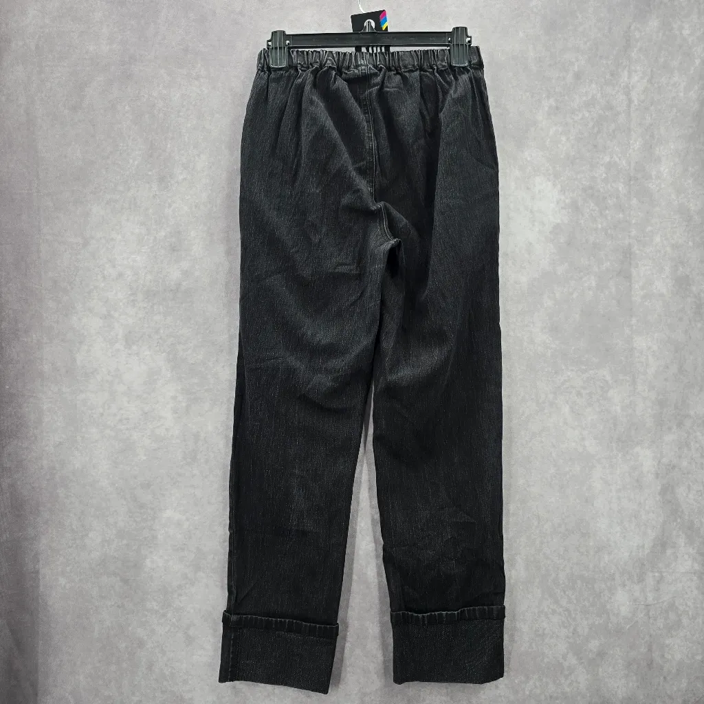 Diane Gilman Black Pull On Straight Classic‎ Elastic Denim Pants Jean M Medium - Image 2