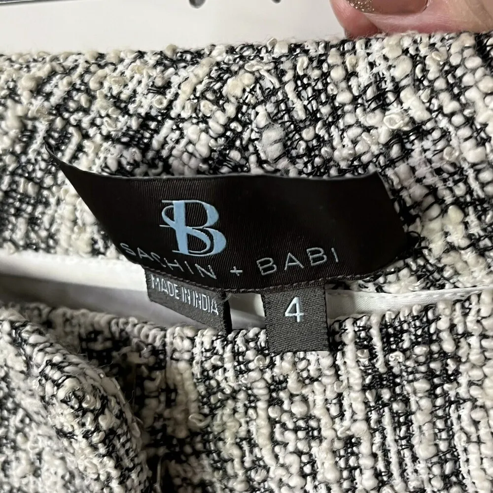 Sachin + Babi Womens Flat Front Dress Pants Size 4 Cream Black Tweed Pockets - Image 8