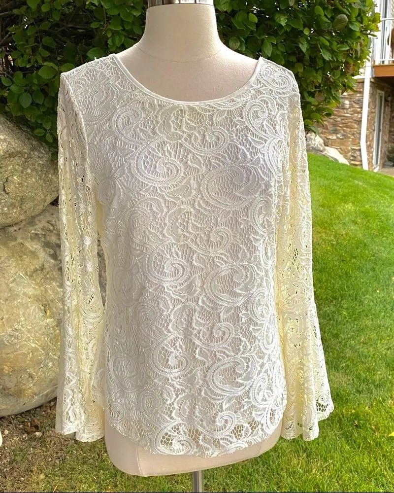 Adrianna Papell Ivory Knit Lace Blouse - Image 5