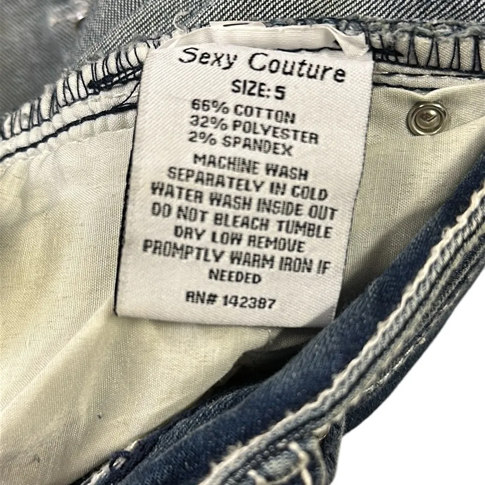 Denim Sexy Couture Mid Rise Embroidered Gem Skinny Stretch Blue Jeans Juniors 5 Size undefined - Image 9