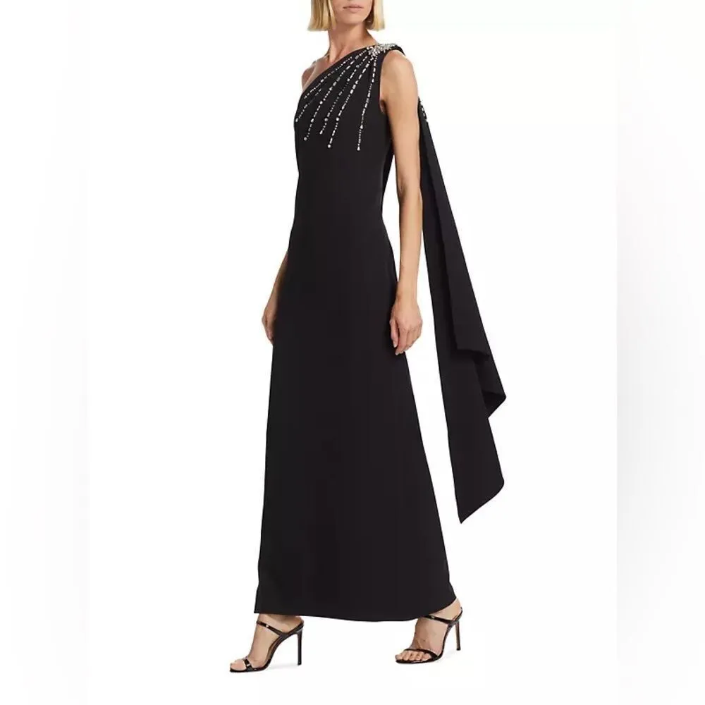 Sachin & Babi  Leslie Asymmetric Embellished Stretch Crepe Gown Black 4 - Image 4