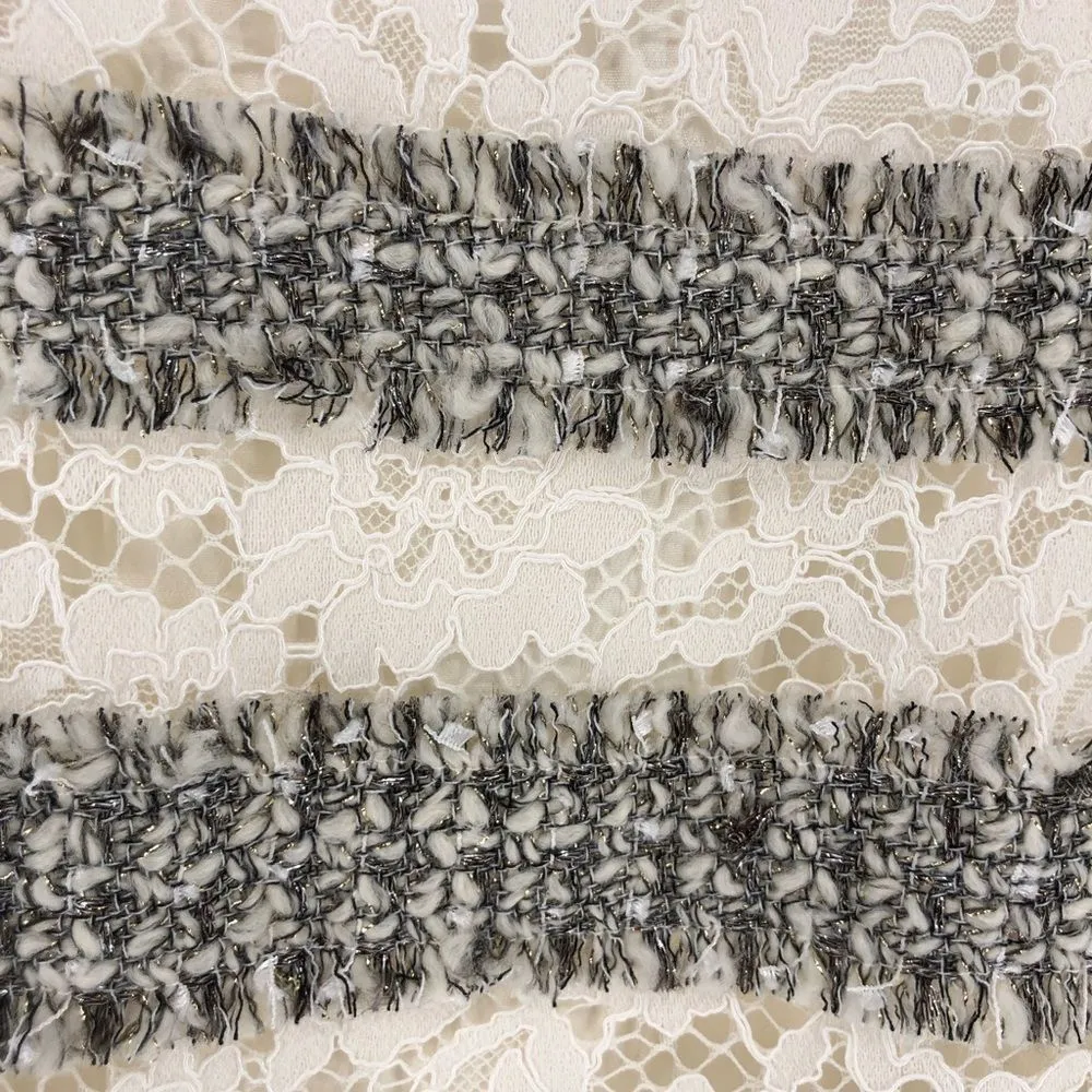 J Crew Fringe Stripe Tweed Trim Cream Lace Grey Sleeveless Tank Top NWT Size XS - Image 7