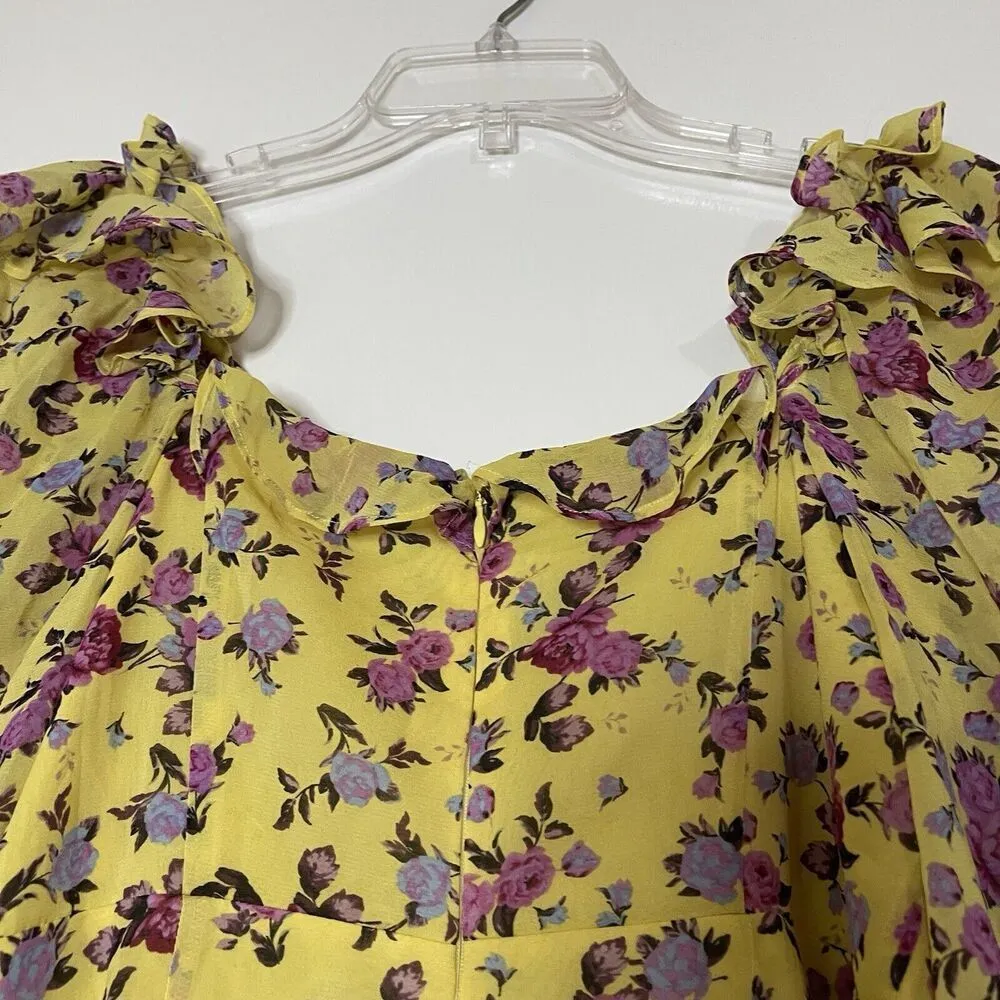 For Love & Lemons Beaumont Mini Dress Yellow Floral ruffle detail size medium - Image 7