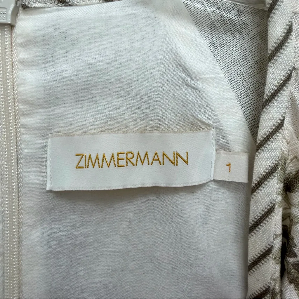 Zimmermann Linen Day Midi Dress Puff Sleeve Pockets Olive Green Toile Floral 6 - Image 11