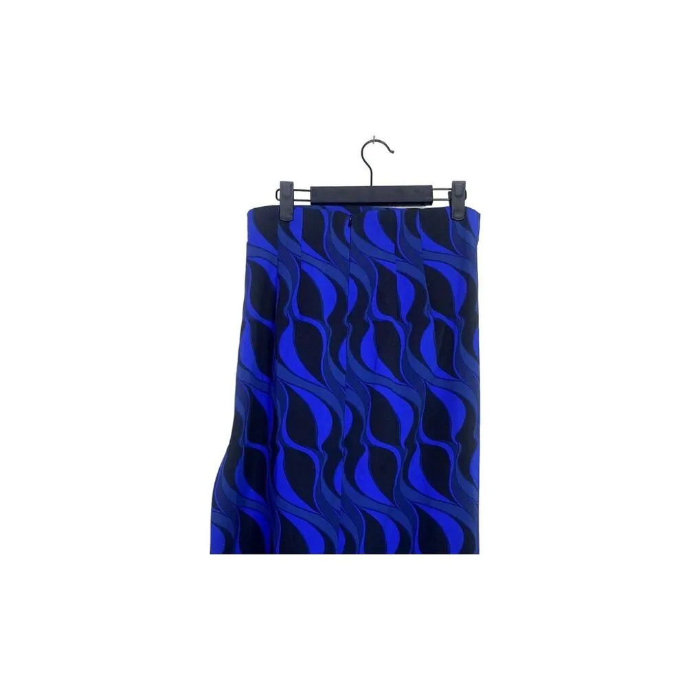 ZARA Ruched Hip Side Slit Geometric Design Midi Skirt Back Zip Up M Black Blue - Image 10