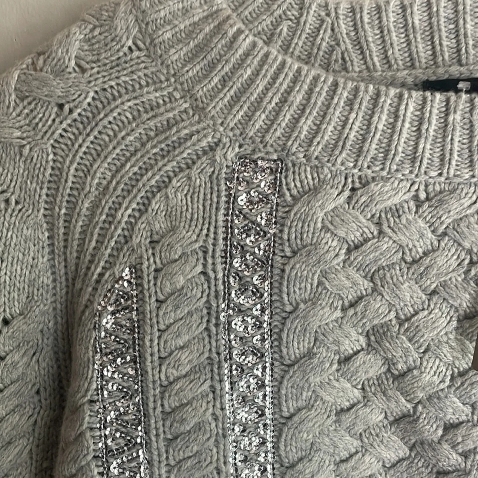 J.Crew Cable-knit Sequin Sweater Gray - Image 6