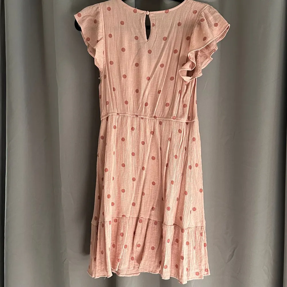 Blush Pink Polka Dot Flutter Sleeve Mini Dress Casual‎ V - Image 2