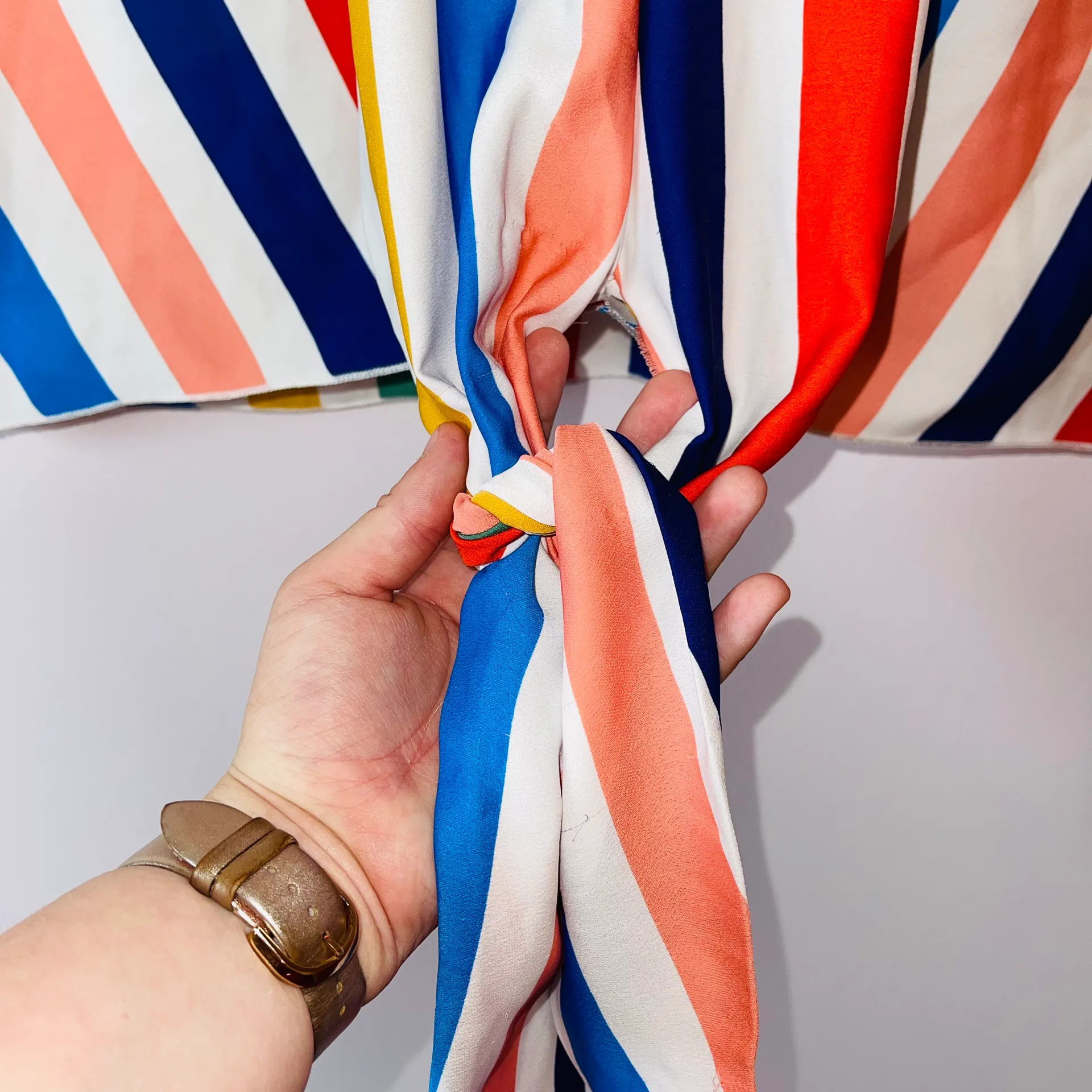 Tyche White & Rainbow Striped Keyhole Tie Front Tank Top - Image 6
