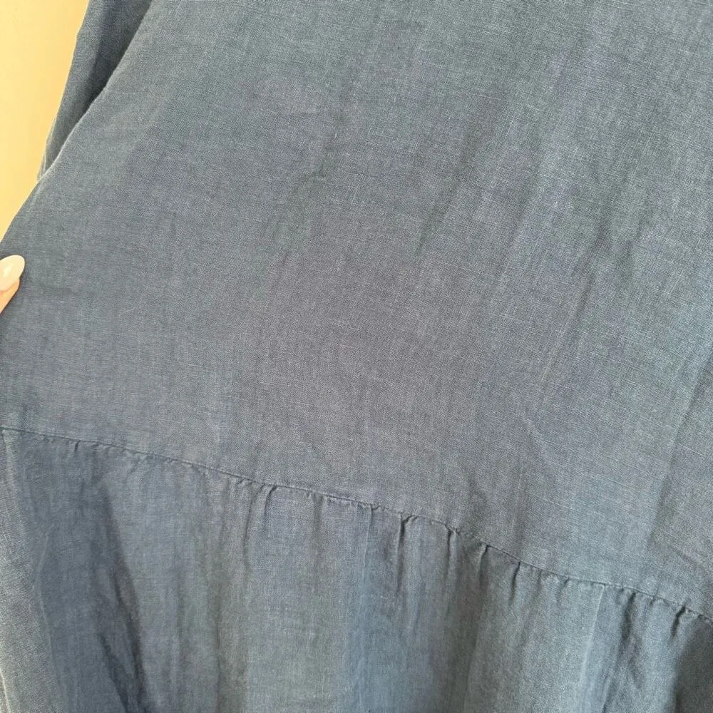 Cut Loose 100% Linen Made In USA Lagenlook Blue Knee Length Dress Size Medium - Image 6