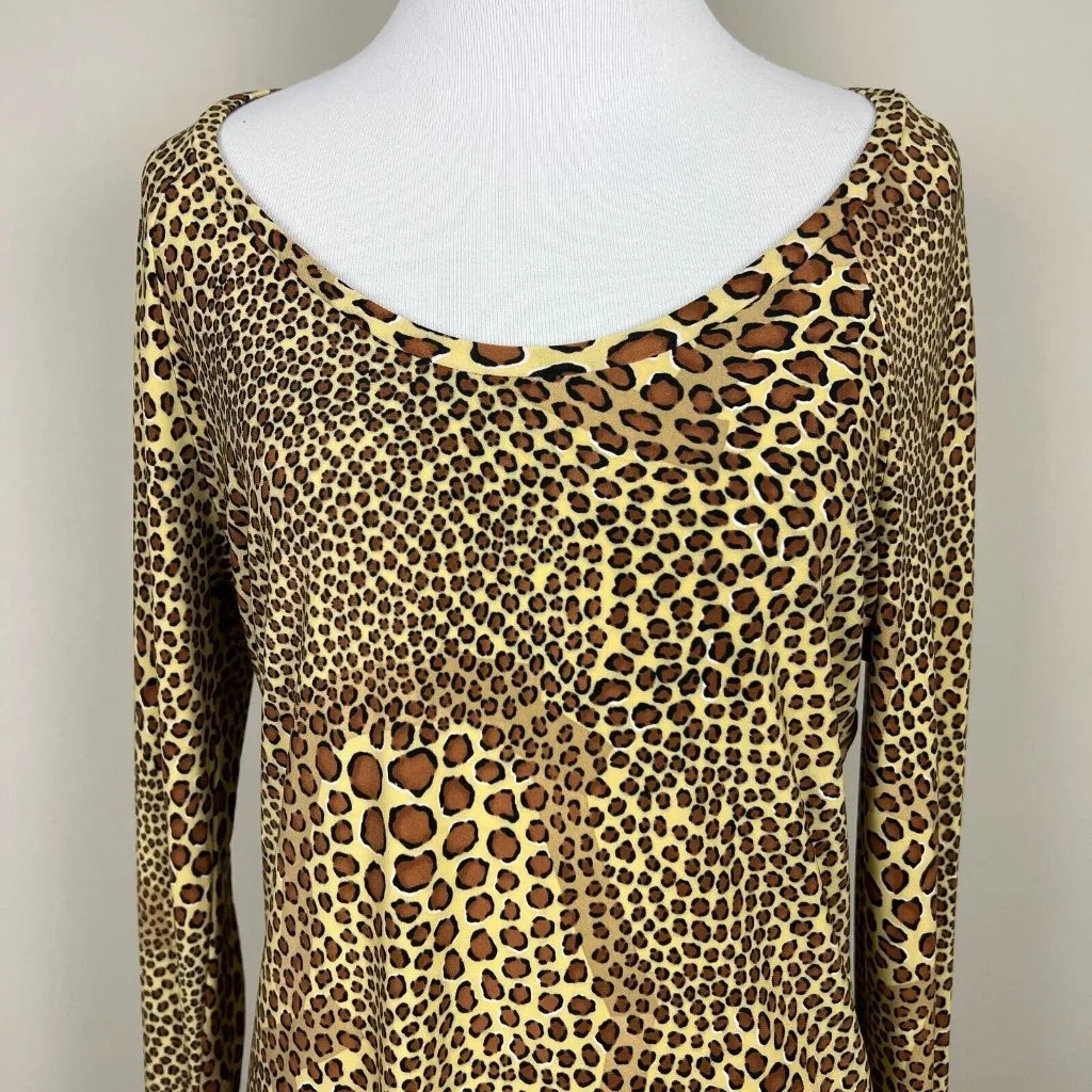 Norma‎ Kamali Top Womens Large Brown Leopard Animal Print Long Sleeve Stretch - Image 3