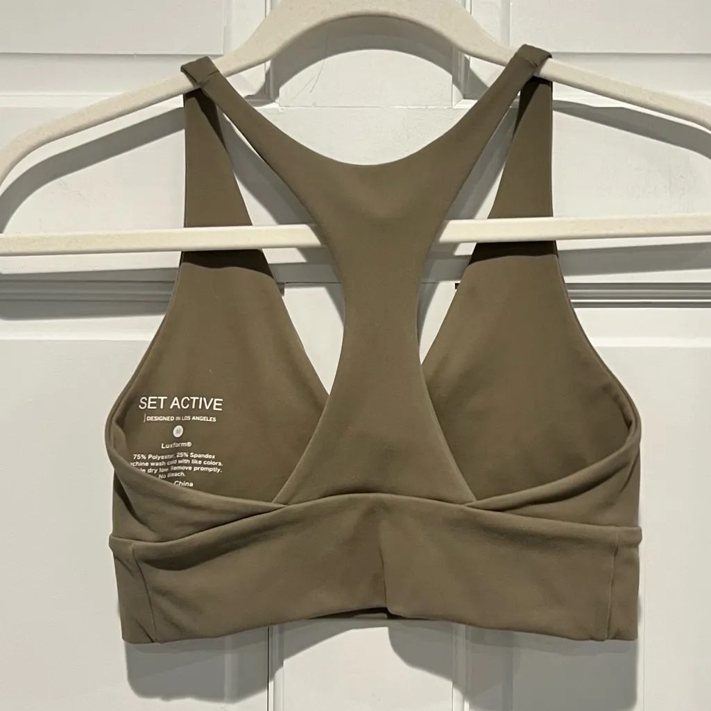 SET Active Sports Bra Matching Set Biker Shorts 2 Piece Set Medium Luxform Sand - Image 3