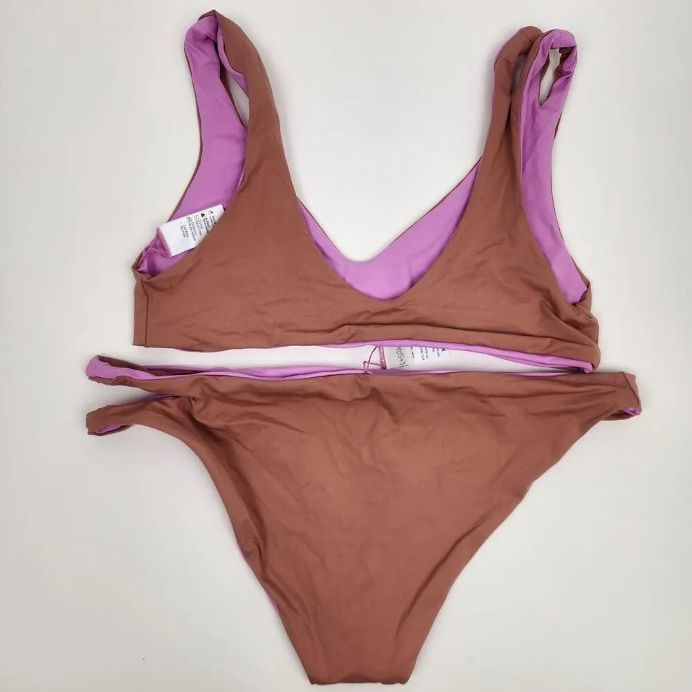 L*Space Bikini Set Breakers Bottom One Wave Top in Purple Brown Reversible XL - Image 7