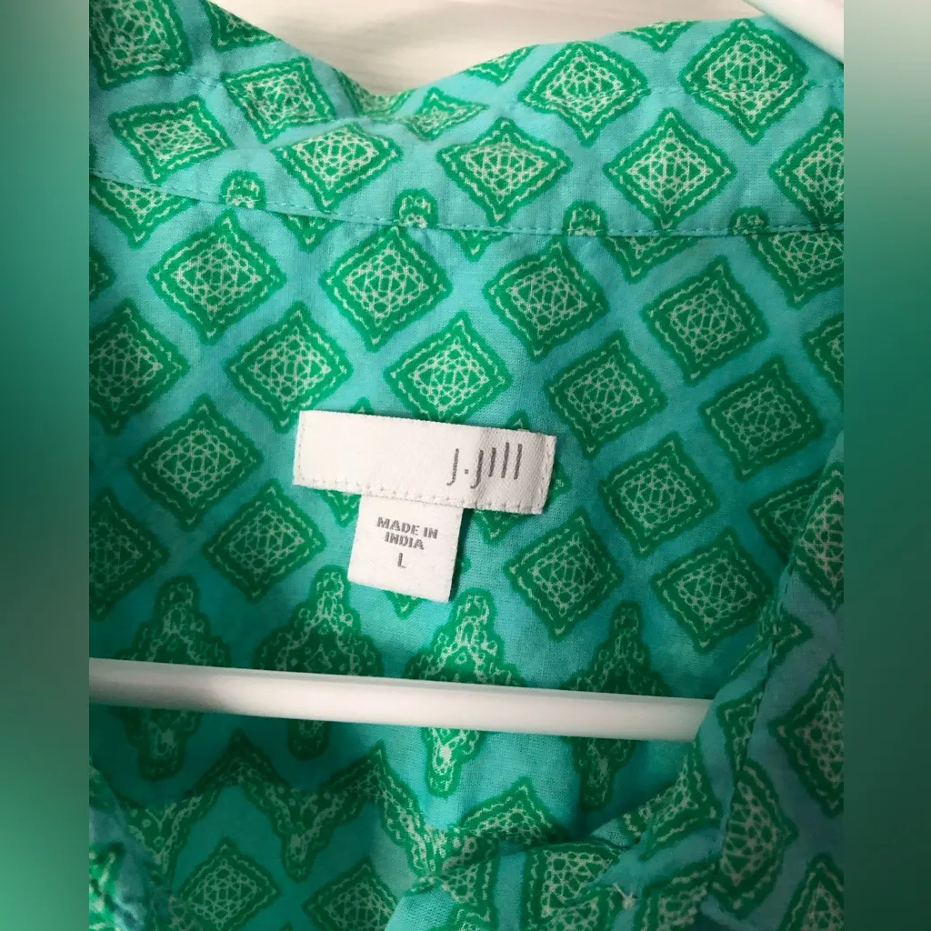 J. JILL Green Geometric Button Up bottom Tie Sleeveless Top women size L cotton Size L - Image 5