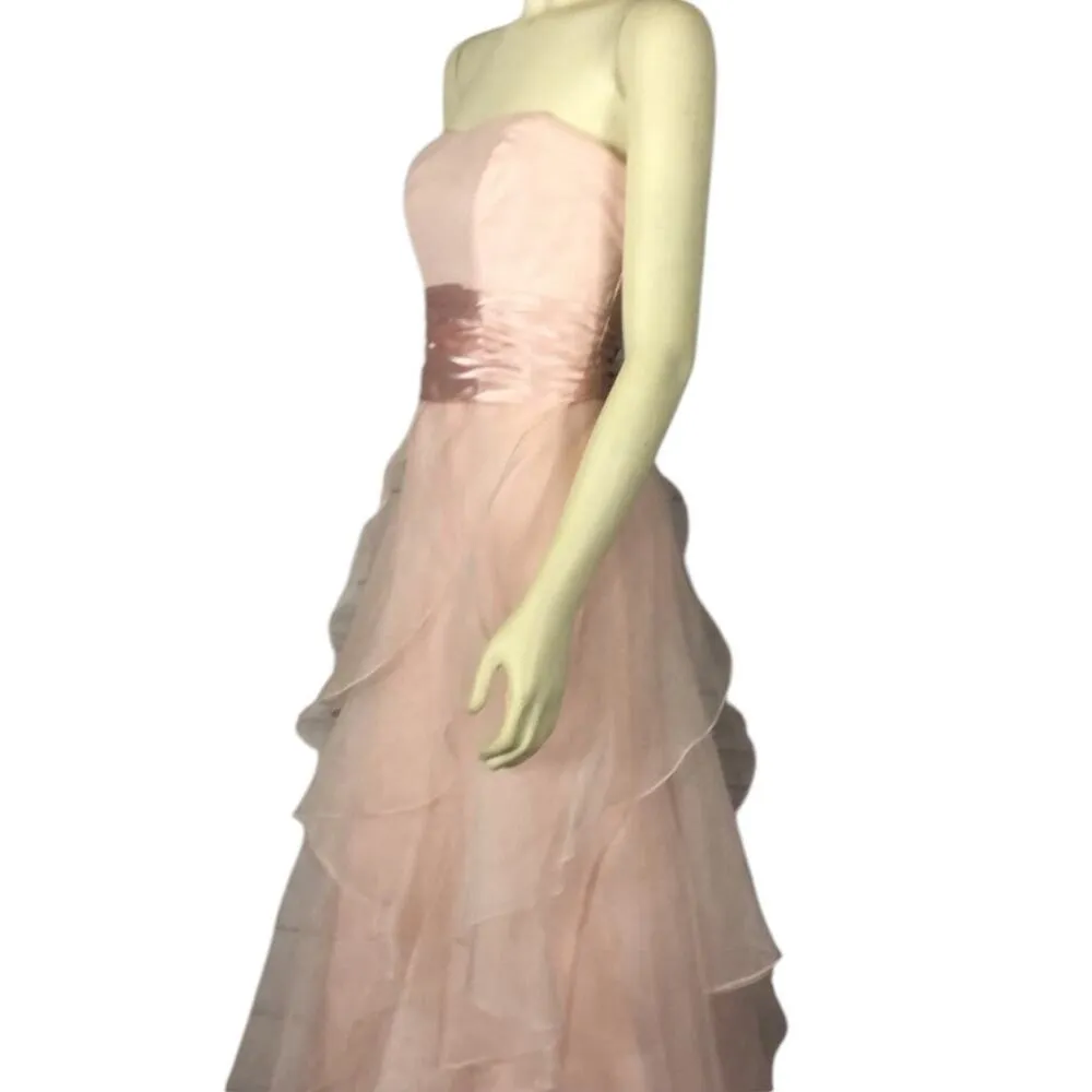 DAVID'S BRIDAL strapless tiered sheer organza ball gown in PINK F14196 size 4 - Image 4