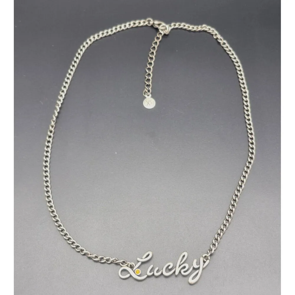 5X Brand Silver Tone Curb Chain LUCKY Pendant Necklace 16" to 18" Orange Crystal - Image 6