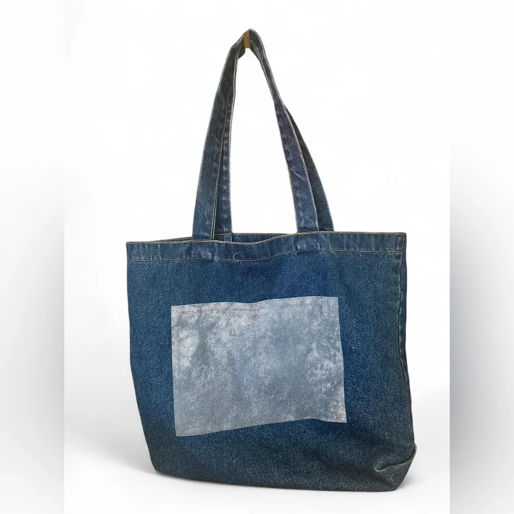 Vintage Denim Tote Bag | Minimalist Blue Jean Shopper | 90s Casual Carryall Tote - Image 2