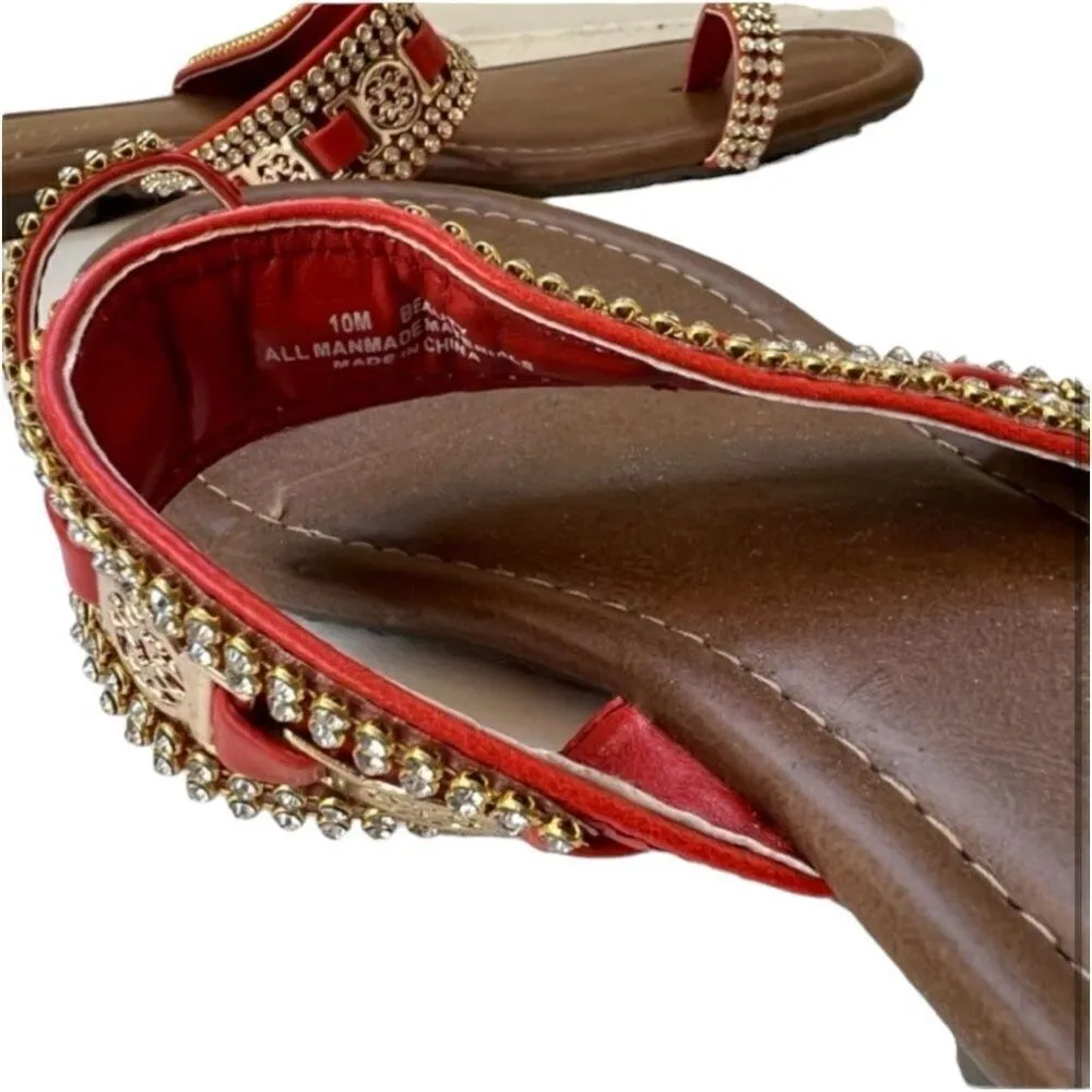 Brand New Womens Stuart Madeline Rhinestone& Gold Hardware Toe Sandals - Sz 10 - Image 3