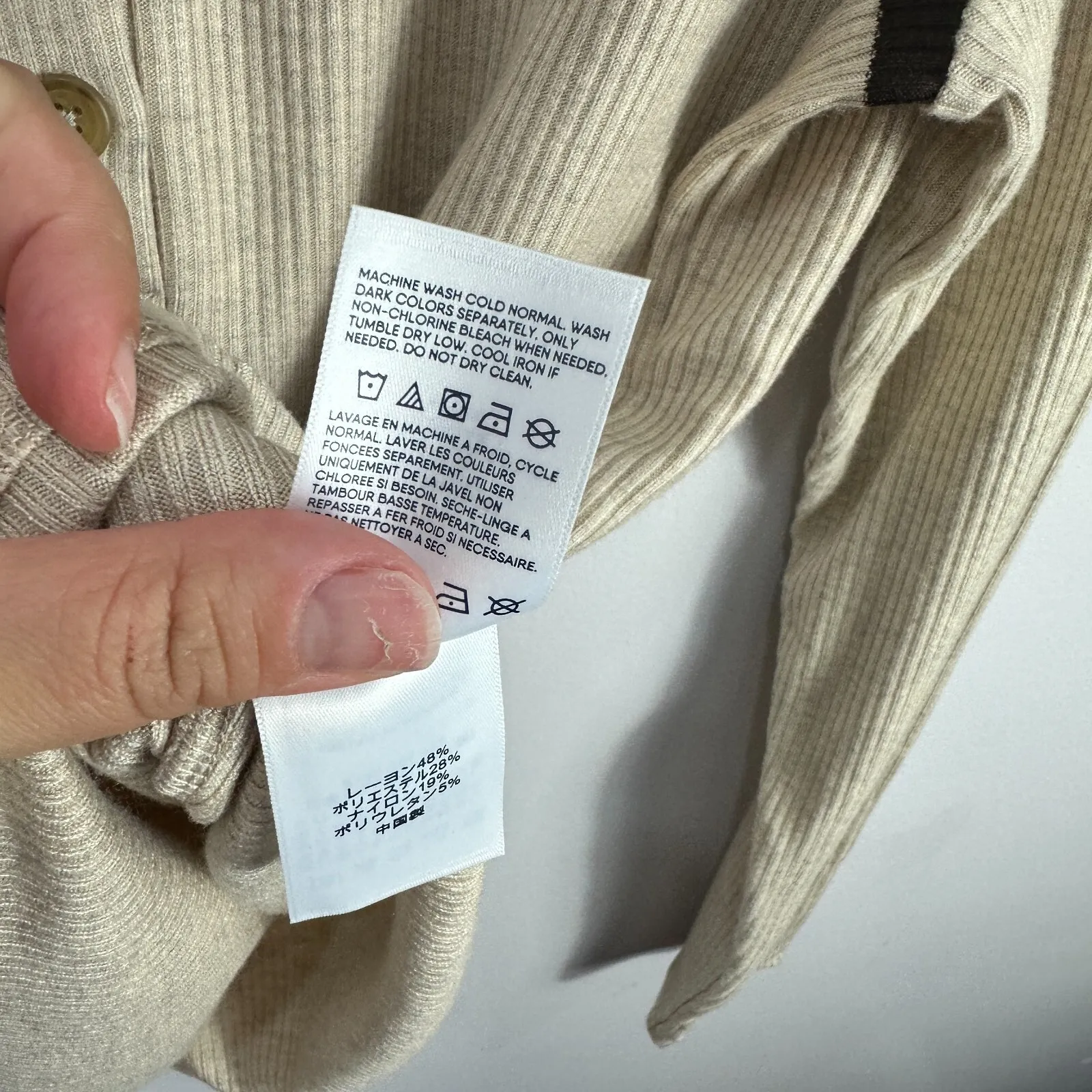 Lands'‎ End Henley Shirt Womens XL Beige Brown Stripe Ribbed Retro 70s Cabincore Tan - Image 6