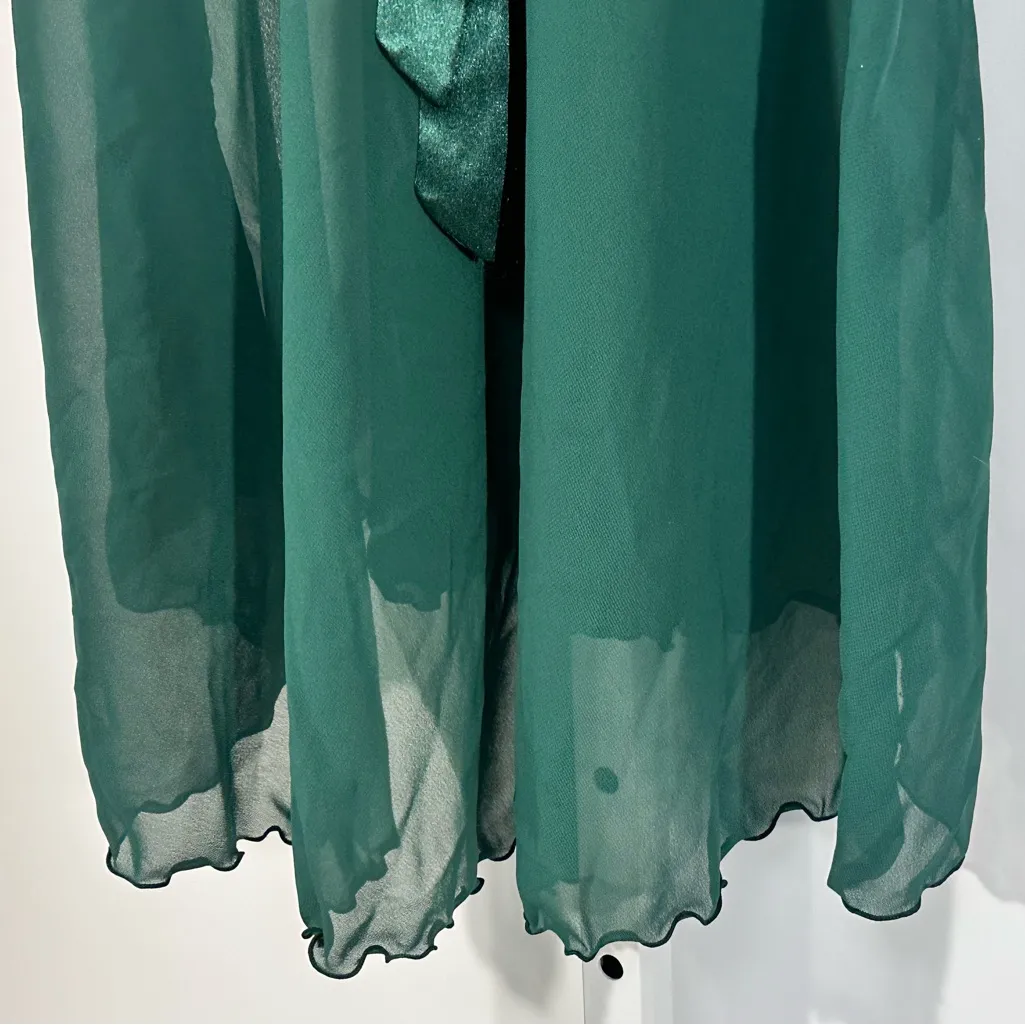 Victoria’s Secret Vintage Satin Chiffon Babydoll Chemise Emerald Green Christmas - Image 3