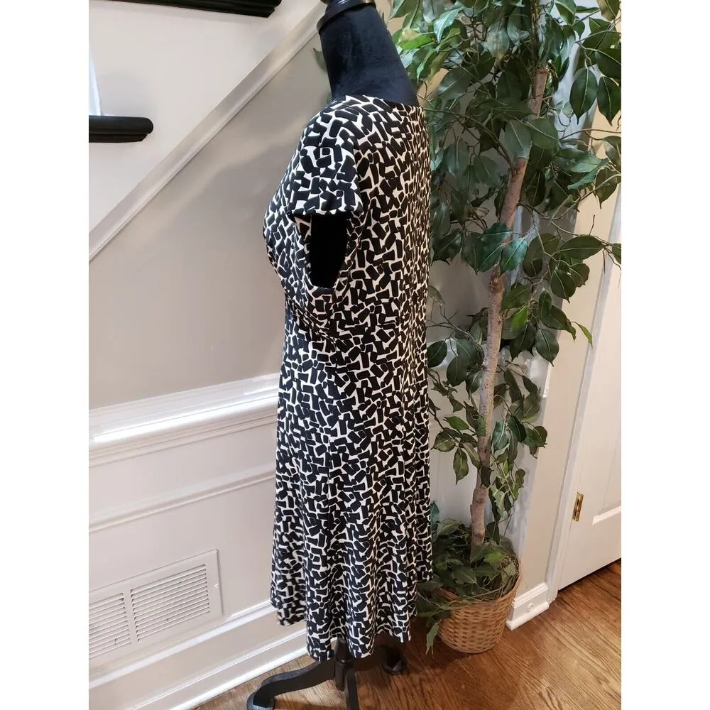 Jones New York Womens White Black Geo Print V Neck Knee Length Sheath Dress 10 - Image 5