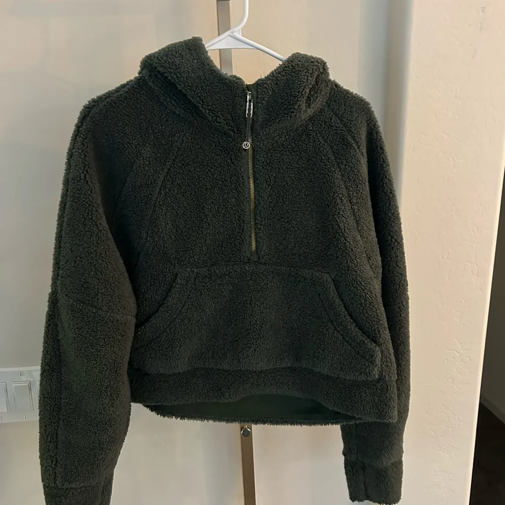 Lululemon Scuba Oversized Half-Zip Fleece Hoodie Dark Forest M/L Gold - Image 4