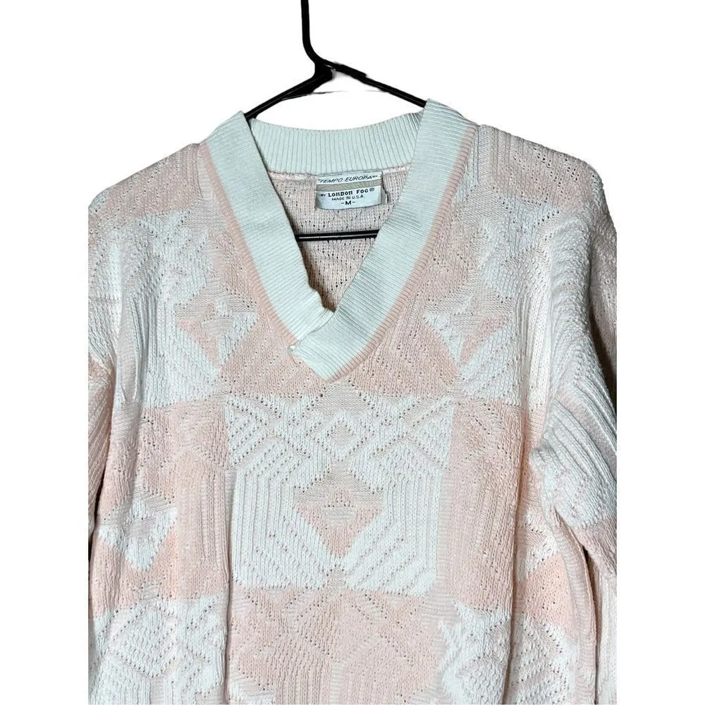 Vintage Tempo Europa By‎ London Fog Pink White Sweater Size Medium - Image 2