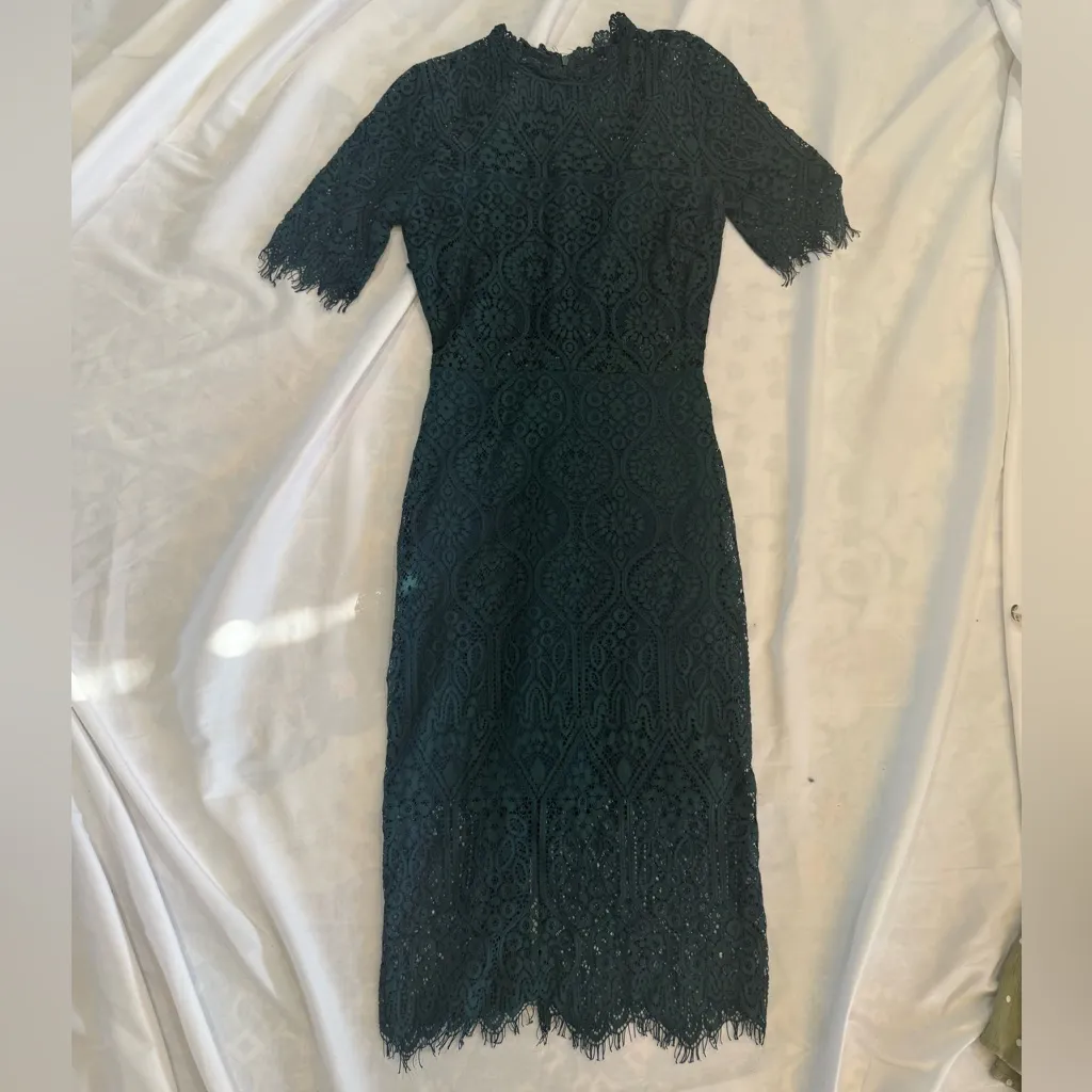 Lulus Remarkable Forest Green Sheer Lace Short Sleeve Mini Dress XS Blue - Image 4