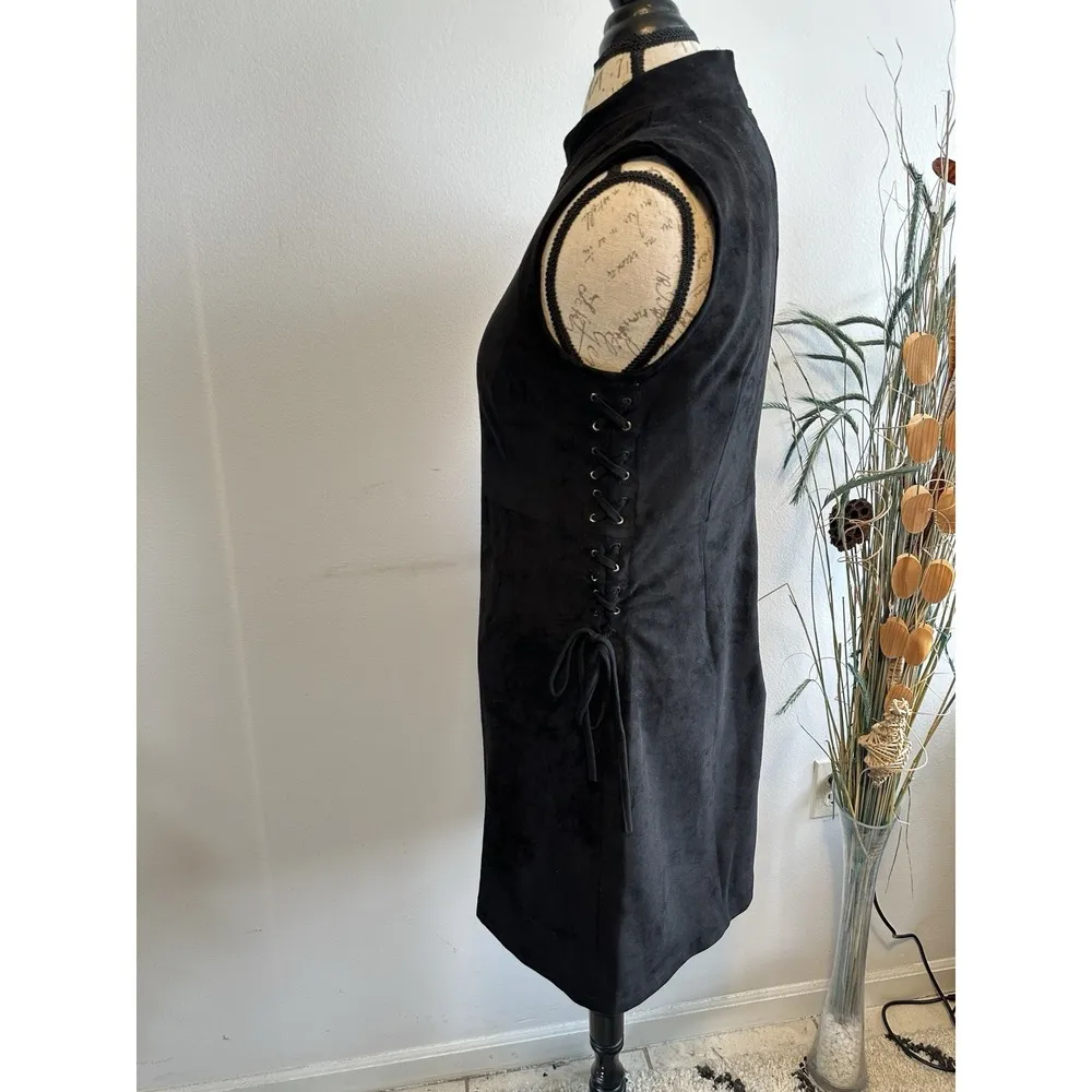 Miss Me Black Laced Up Faux Suede Crew Neck Sleeveless Shift Dress Large Women's - Image 4