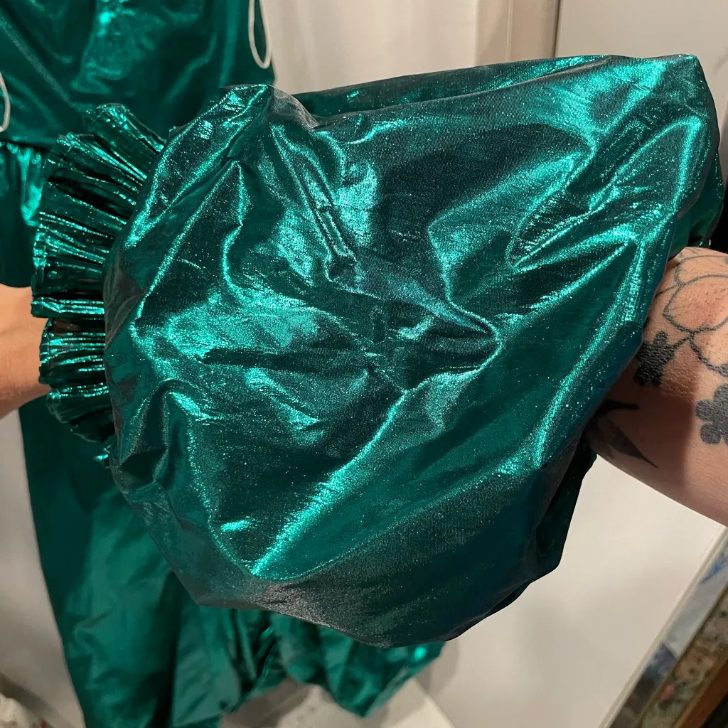 Vintage 80’s Emerald metallic bubble hem strapless sweetheart dress puff sleeve Green Size XS - Image 14