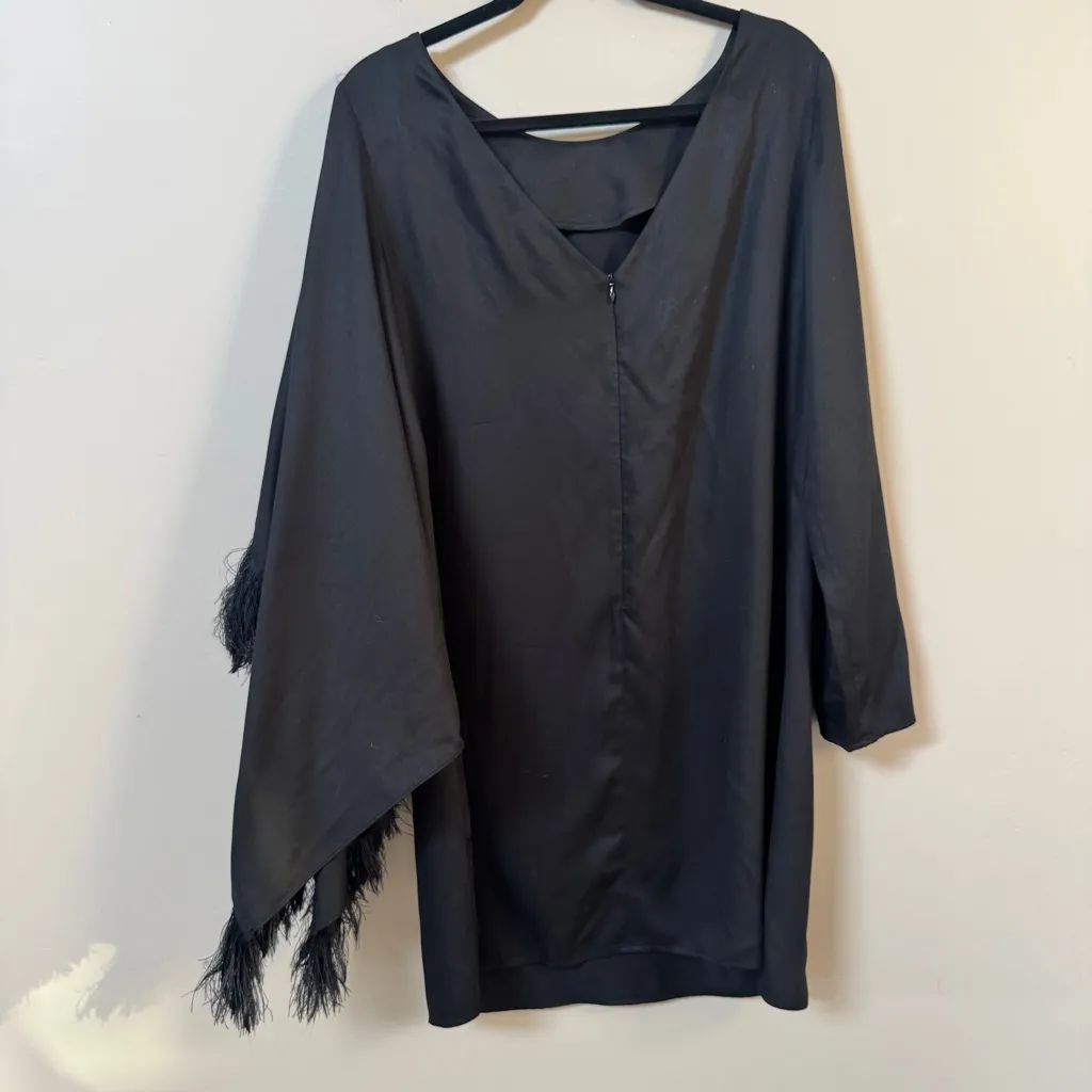 Mother of Pearl Avery Fringe trim angel sleeve Bateau Neckline Mini Dress Small Black - Image 5