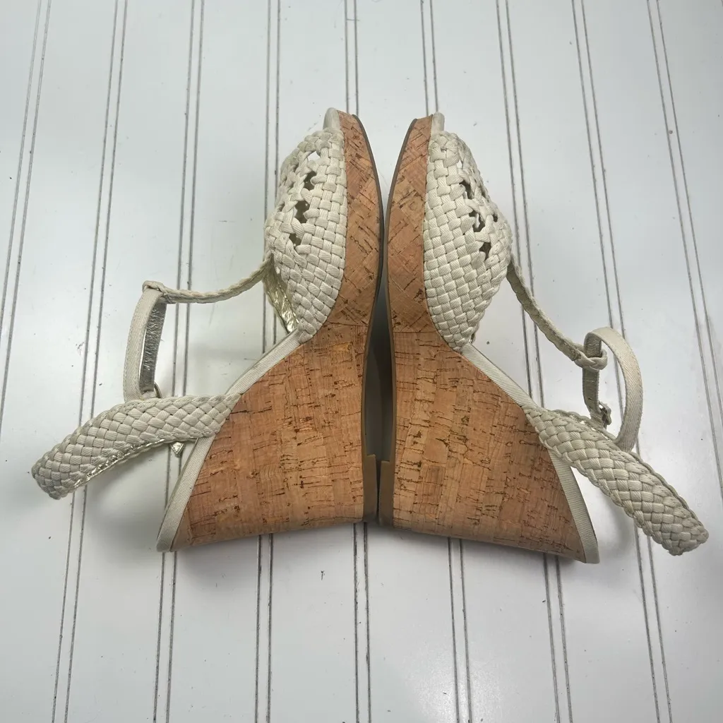 Adrianna Papell White Braided Cork Wedges Size 8M - Image 7