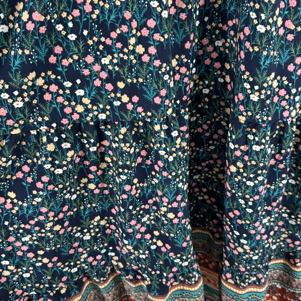 Floral Maxi flutter sleeve navy dress boho cottage country southwest casual 18 Blue - Image 12