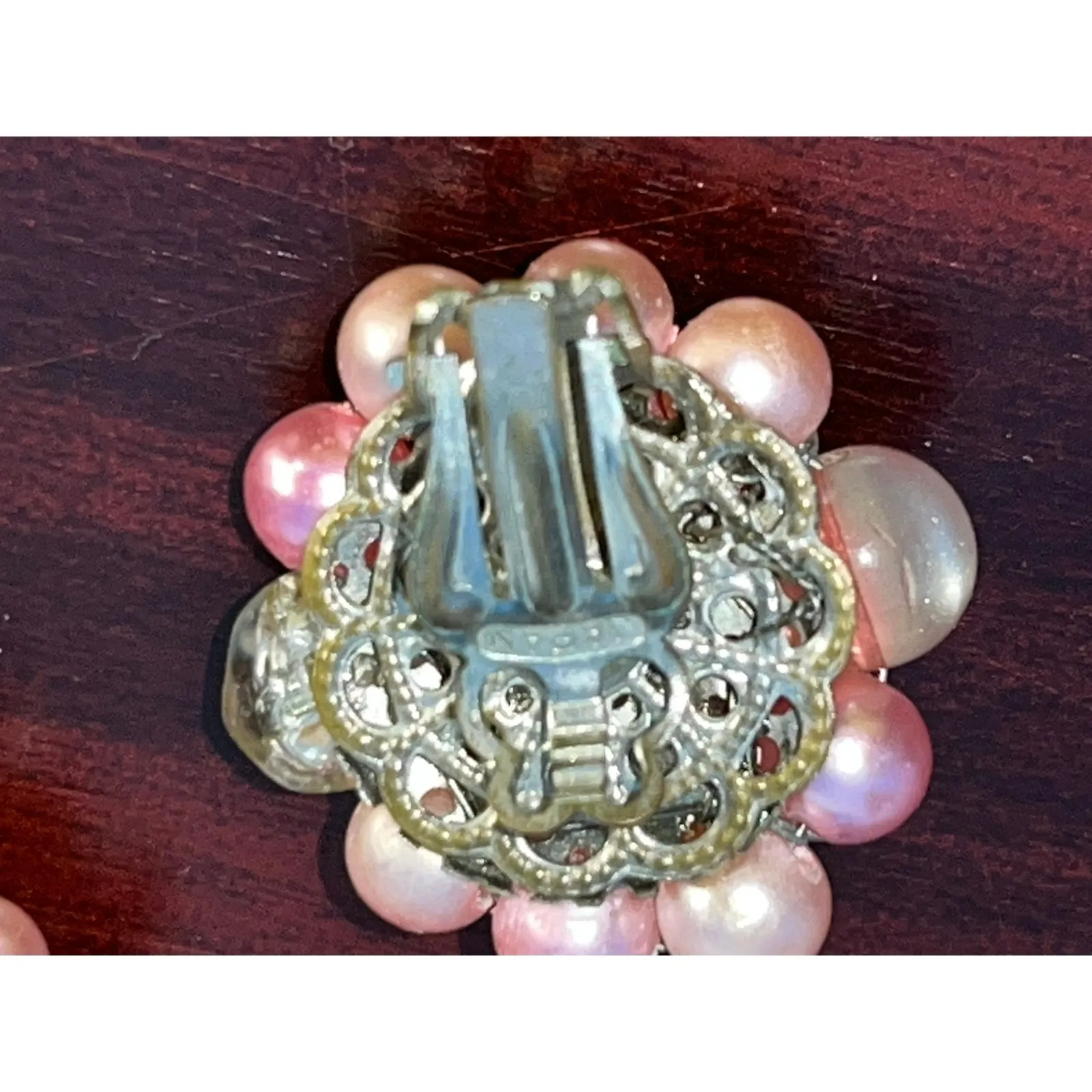 VTG Pink Beaded Rhinestone Clip On Earrings Made in Japan Coquette Bling Barbie - Image 3