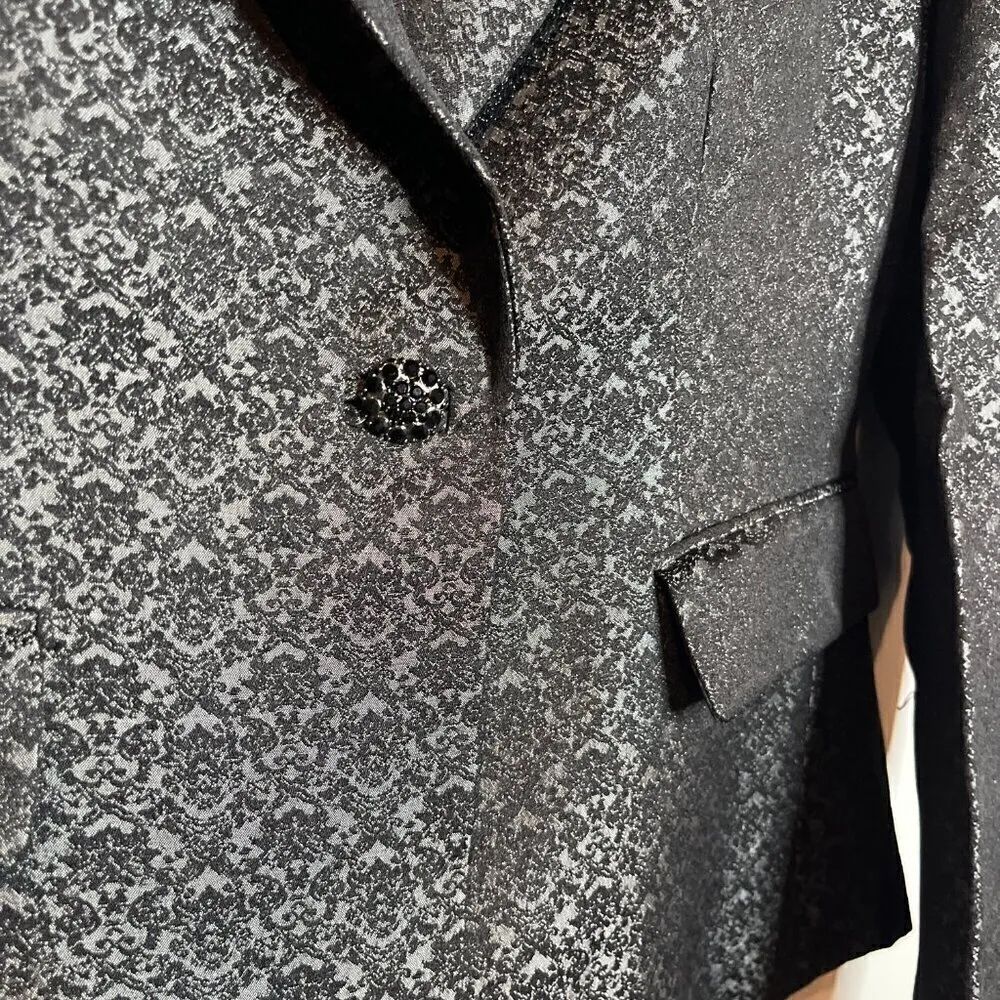 Tahari ASL Luxe textured patterned jacquard blazer jacket Black Size 10P - Image 2