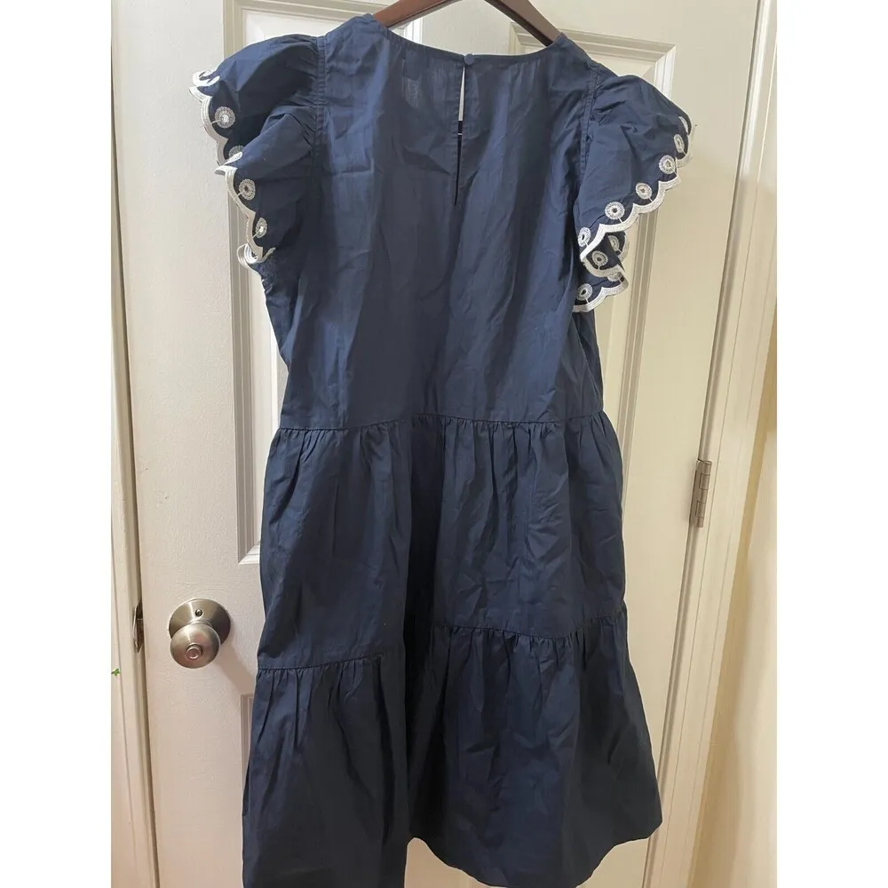 J Crew Tiered embroidered ruffle-sleeve dress 100% cotton slip lined pockets M - Image 15