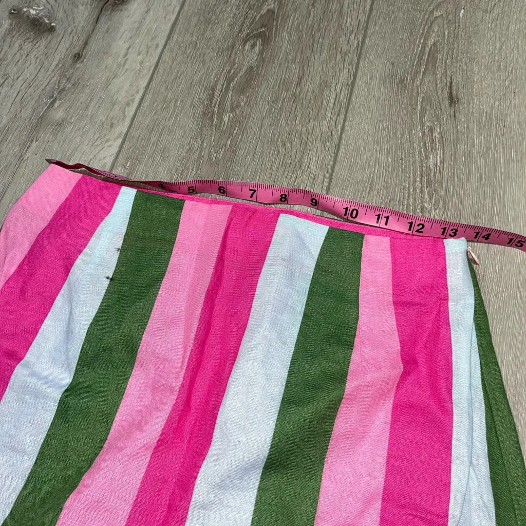 Zara Linen Blend Pink and Green Striped Mini Skirt - Image 8