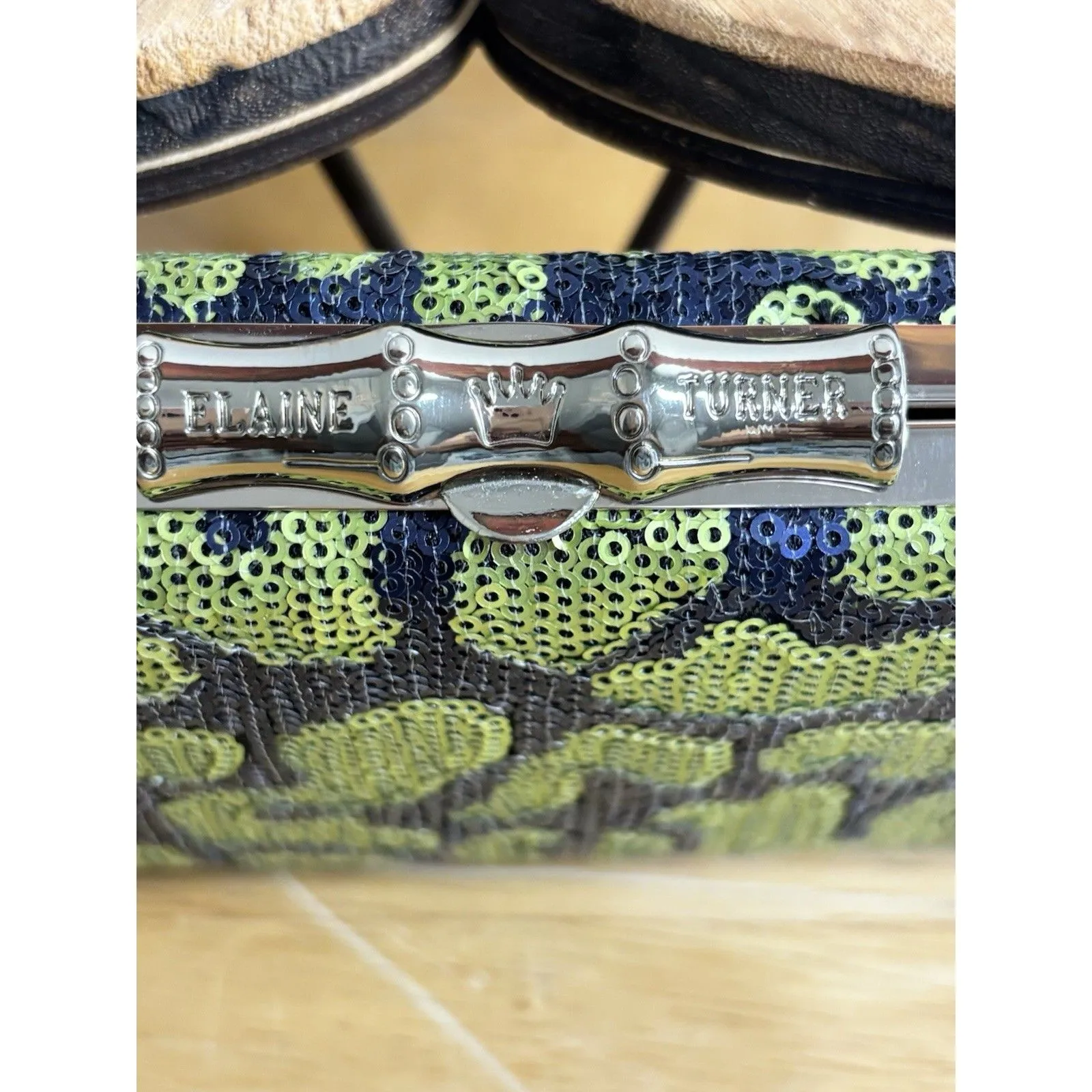 Elaine Turner Green Navy Embellished Clutch Mini Bag With Mirror - Image 6