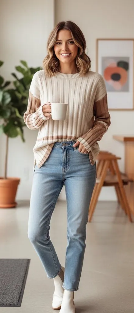 Sancia Divina Two Tone Knit Sweater Pullover Jumper with Slits Size Small NWT Brown - Image 1