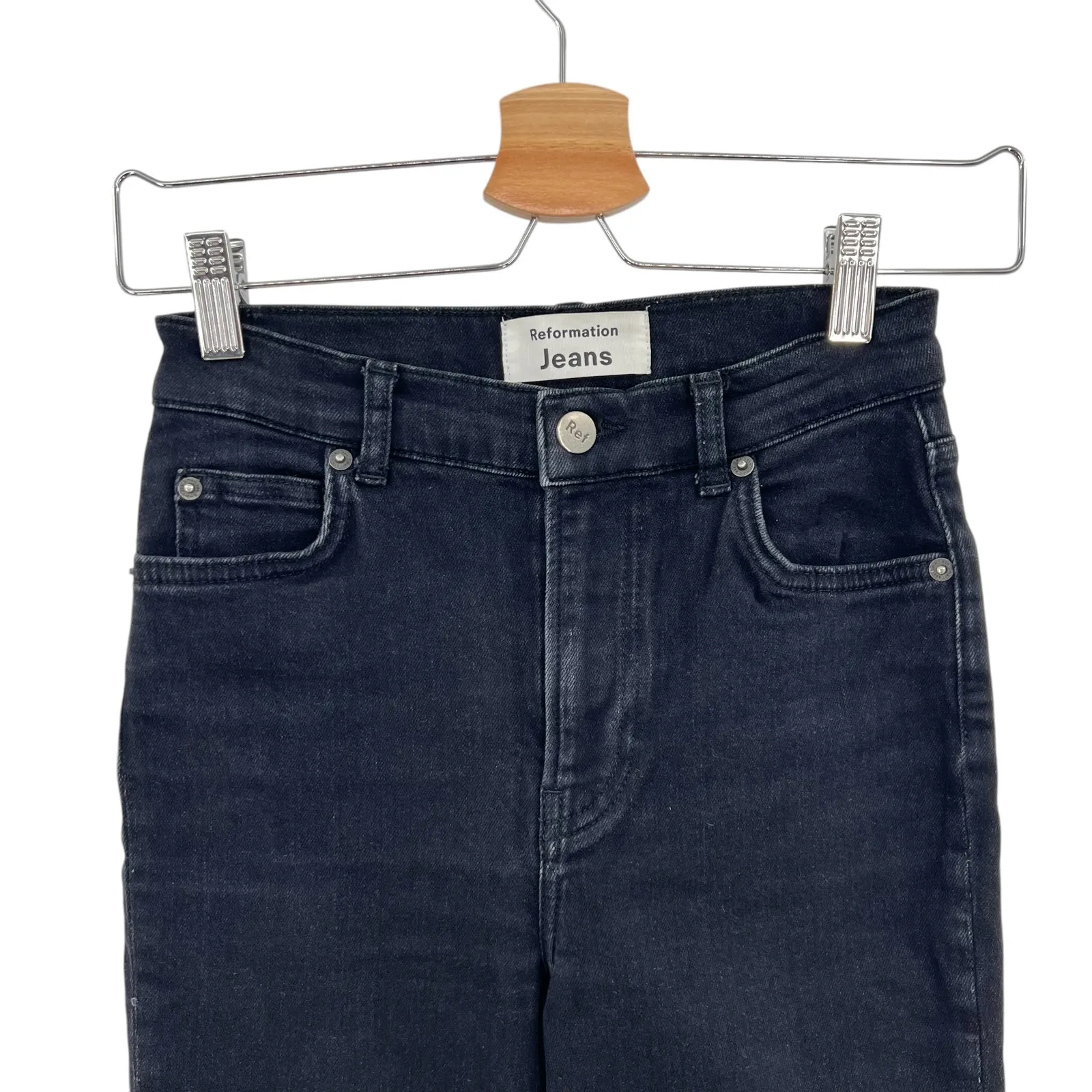 Reformation High Waist Skinny Jeans Destroyed‎ Faded Black Denim Size 24 - Image 4