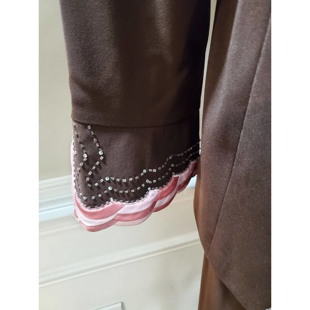 Natalli Barri Women's Brown Polyester Open Front Jacket & Skirt 2 Piece Suit 4 - Image 5
