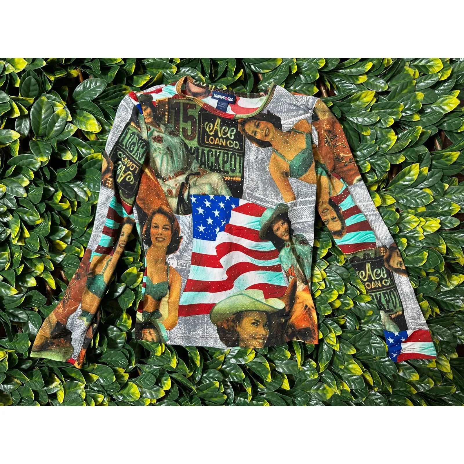 Y2K Limited Too Americana 3/4 Length Sleeve Crop Top Size S - Image 3