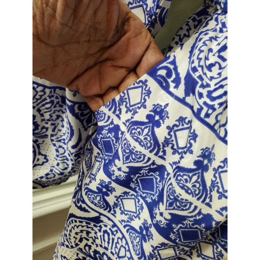 Boutique Freeway Women's Blue & White Polyester Long Sleeve Round Neck Romper M - Image 6