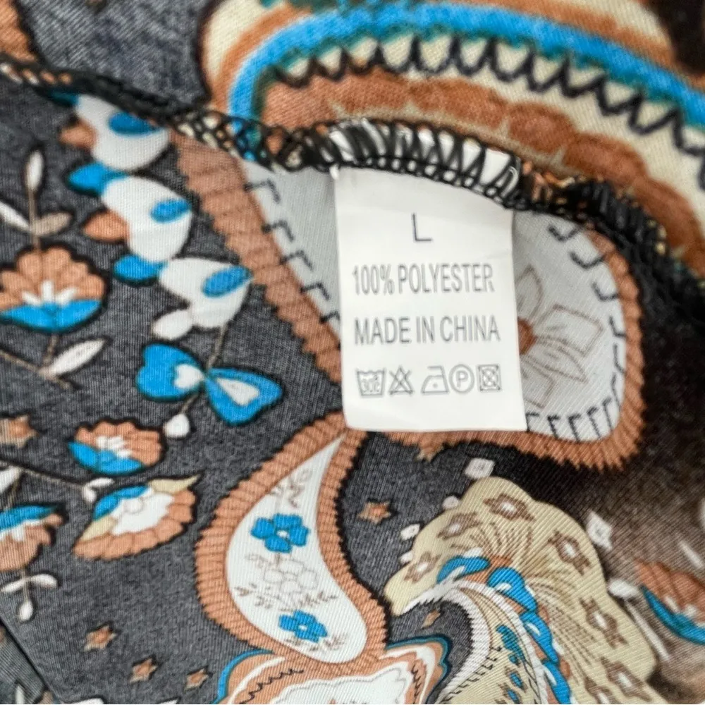 Size Large Paisley Ikat Floral Print Reversible Maxi Dress with Lace Trim - Image 7