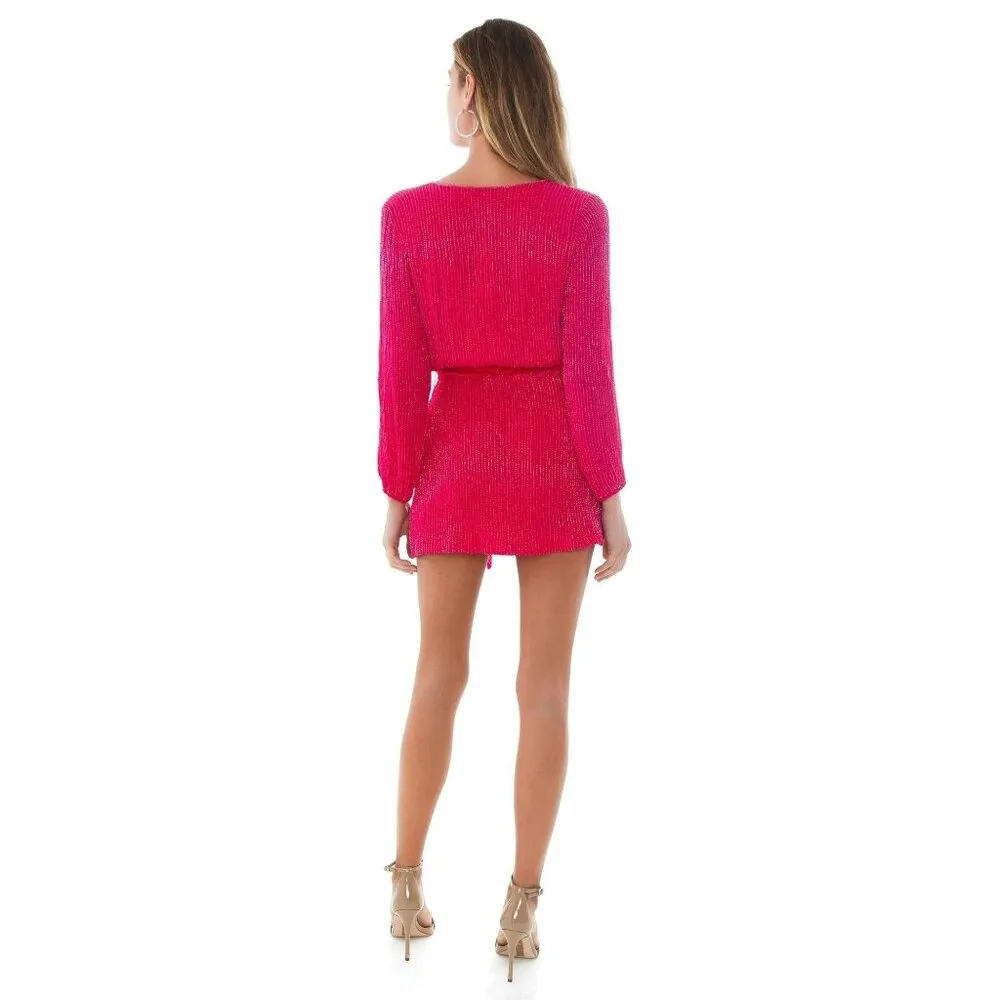Karina Grimaldi Garda Beaded Mini Dress Hot Pink Womens Size XS - Image 4